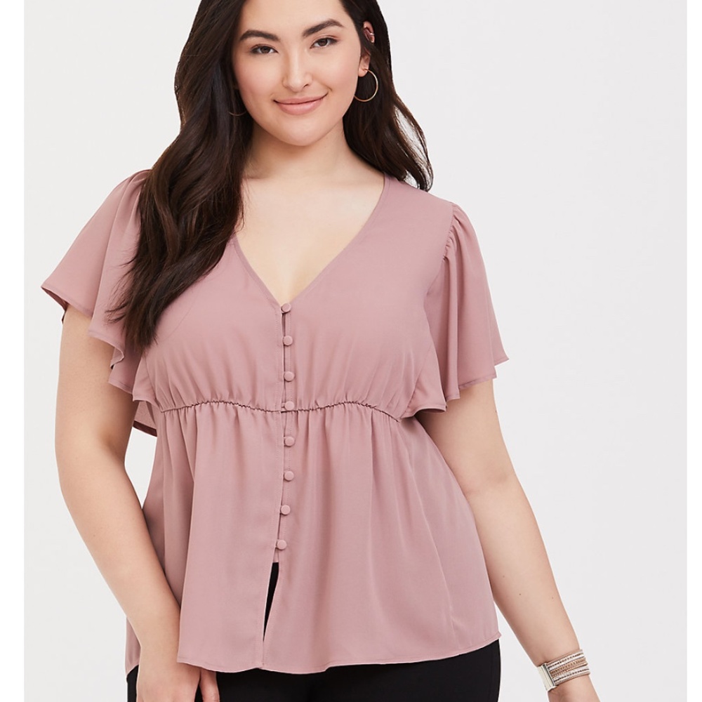 TORRID Plus Size Blush Pink Flutter Sleeve Blouse